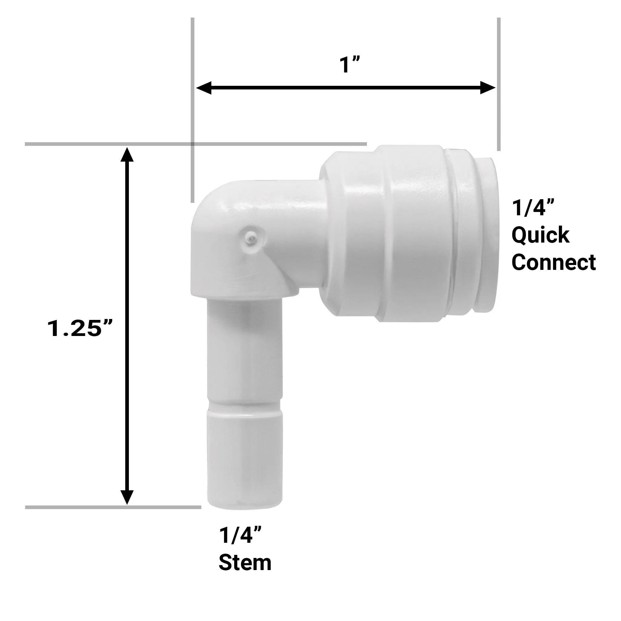 1/4" Quick Connect Stem Elbow for RO Reverse Osmosis Water Filtration System / Replacement Parts / Other Water Appliances 1/4" Quick Connect x 1/4" Stem. NSF Certified (10 Pack)