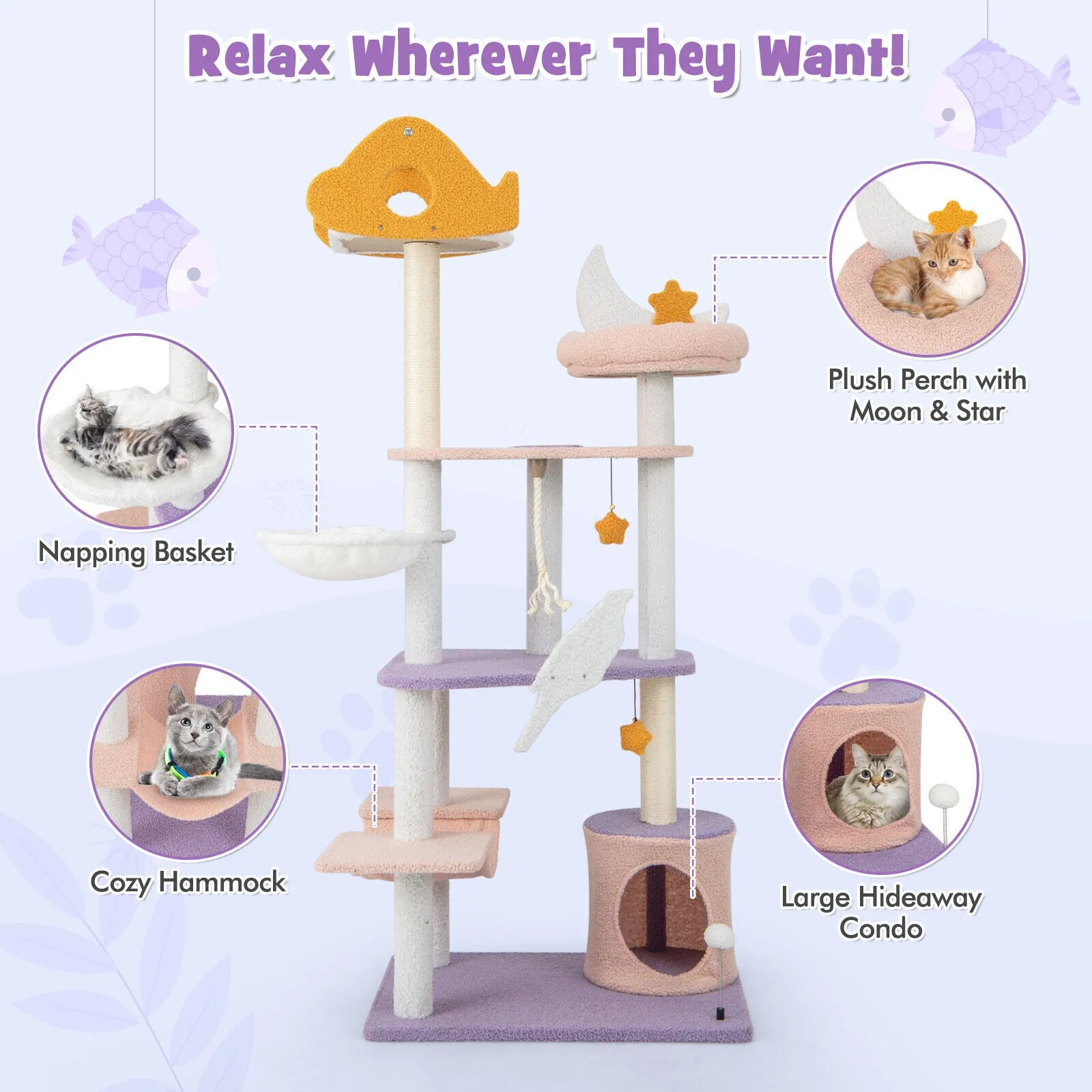 167cm Cat Tree/Tower Multi-level Cat  Sisal Covered Scratching Posts