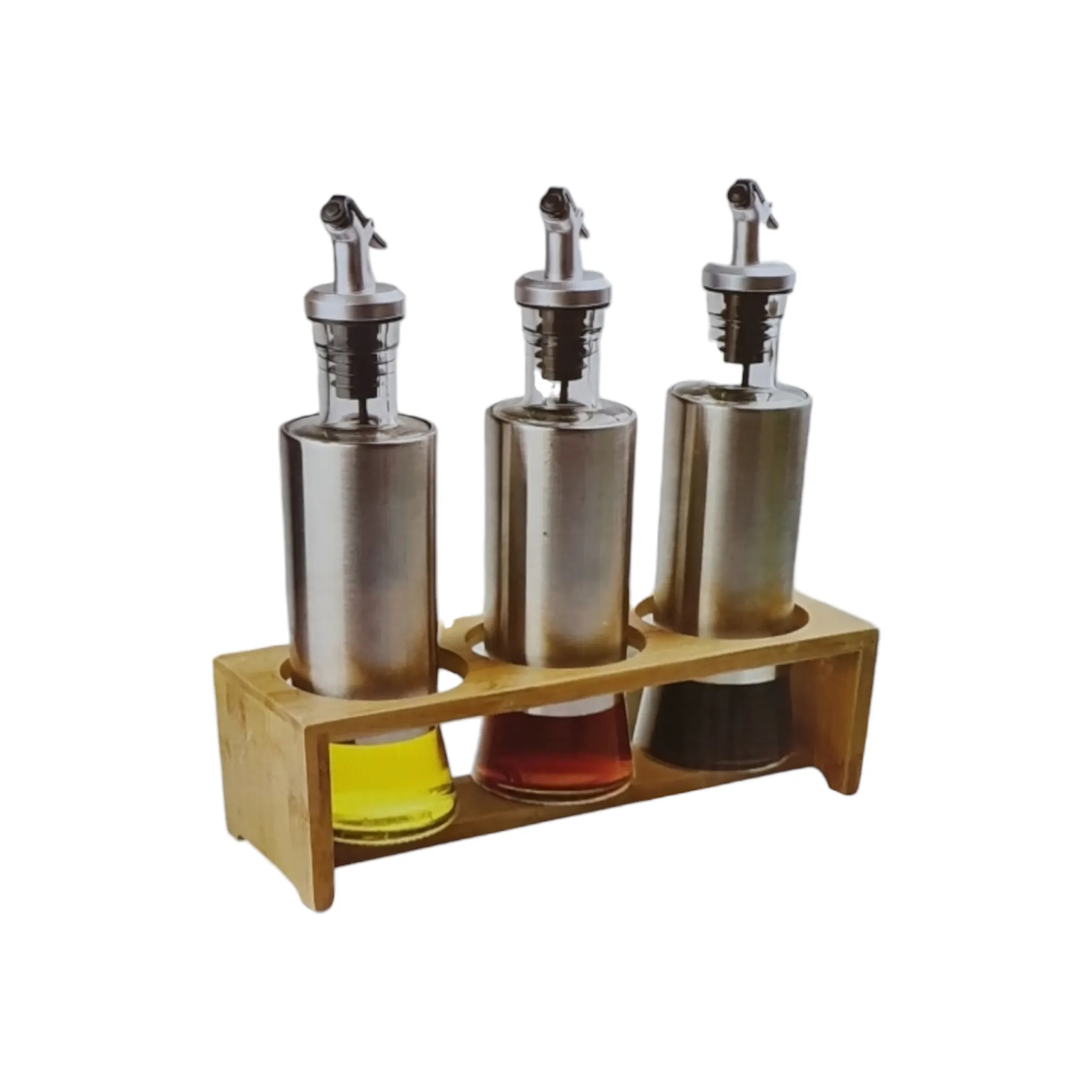 4 piece Oil Dispenser Bottle On Wood Stand