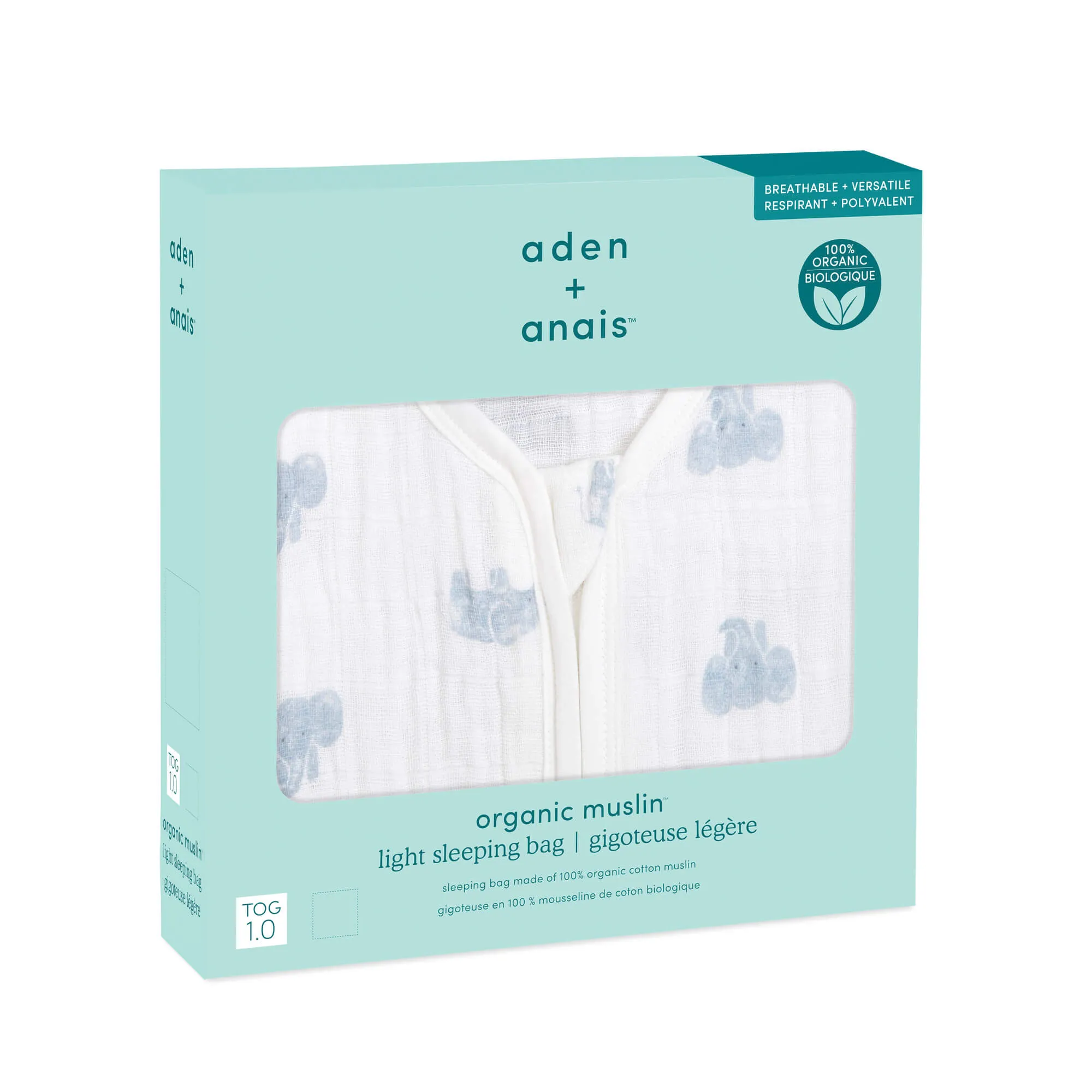 aden   anais Organic Cotton Light Sleeping Bag - 1.0 Tog (Animal Kingdom)