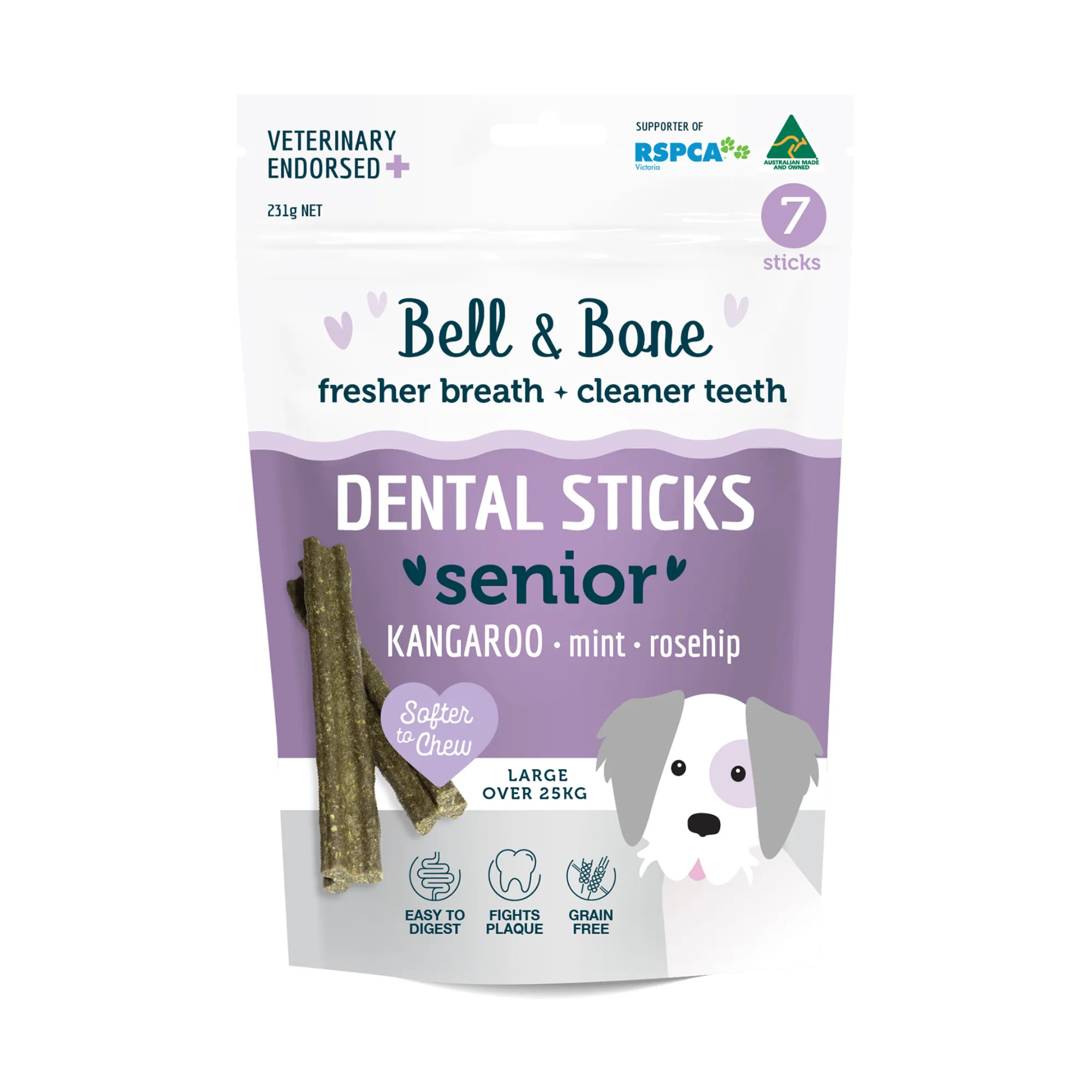 Bell & Bone Senior Dog Dental Sticks Kangaroo 7 Pack