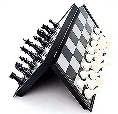 Brand Conquer Magnetic Educational Plastic Chess Board Set with Folding Chess Board 2 Players Travel Toys for Kids and Adults (10 Inch) (Black Chess Board)