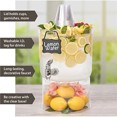 Buddeez Stand 2 Gallon Tritan Clear Large Plastic Parties Top Lid For Cups & Fruit w, Drink Dispenser With Spigot