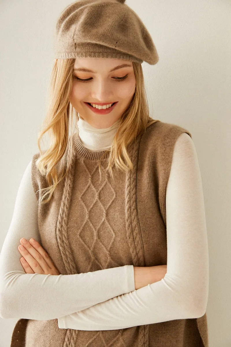 Cashmere Rib Trim Beret Hat