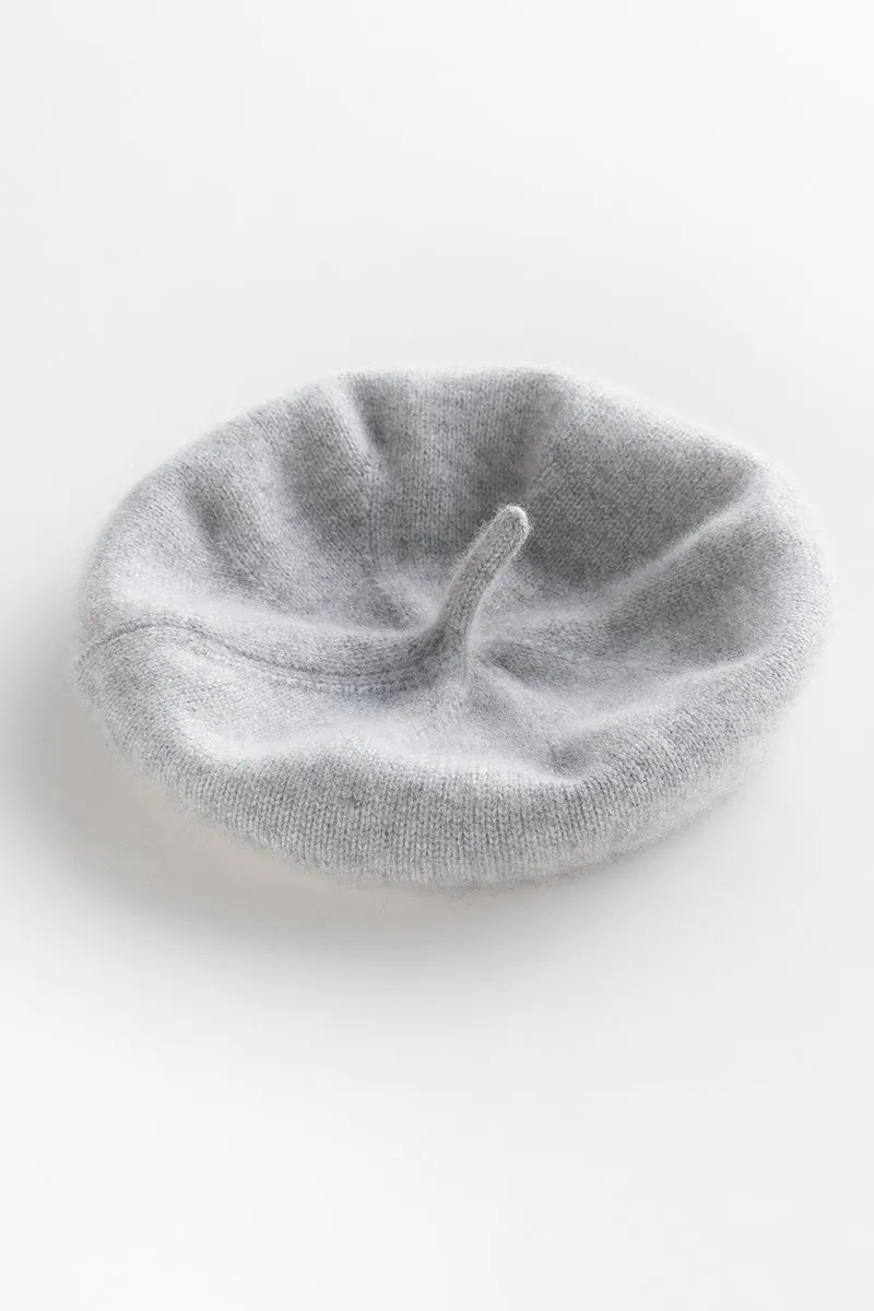 Cashmere Rib Trim Beret Hat