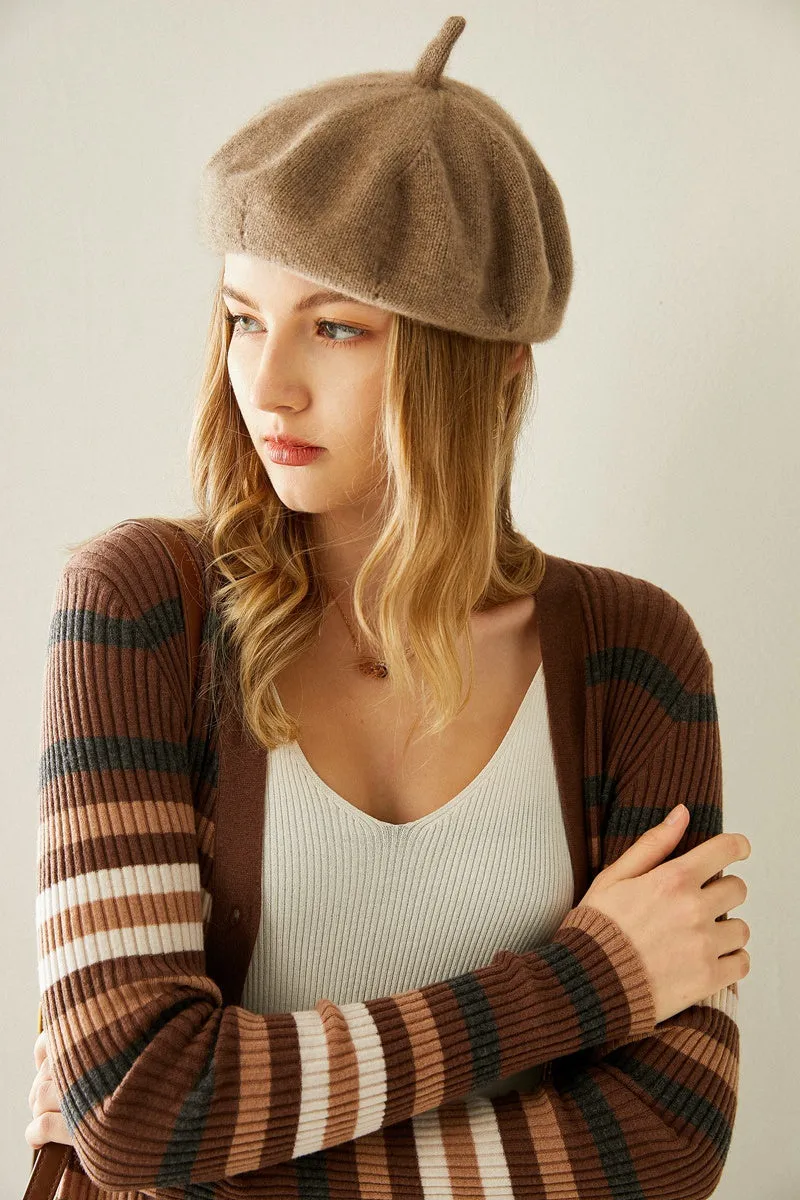 Cashmere Rib Trim Beret Hat