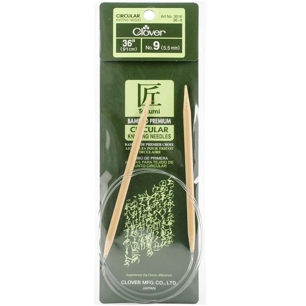 Clover Bamboo Circular Knitting Needles 36" (Sizes 3 to 15)