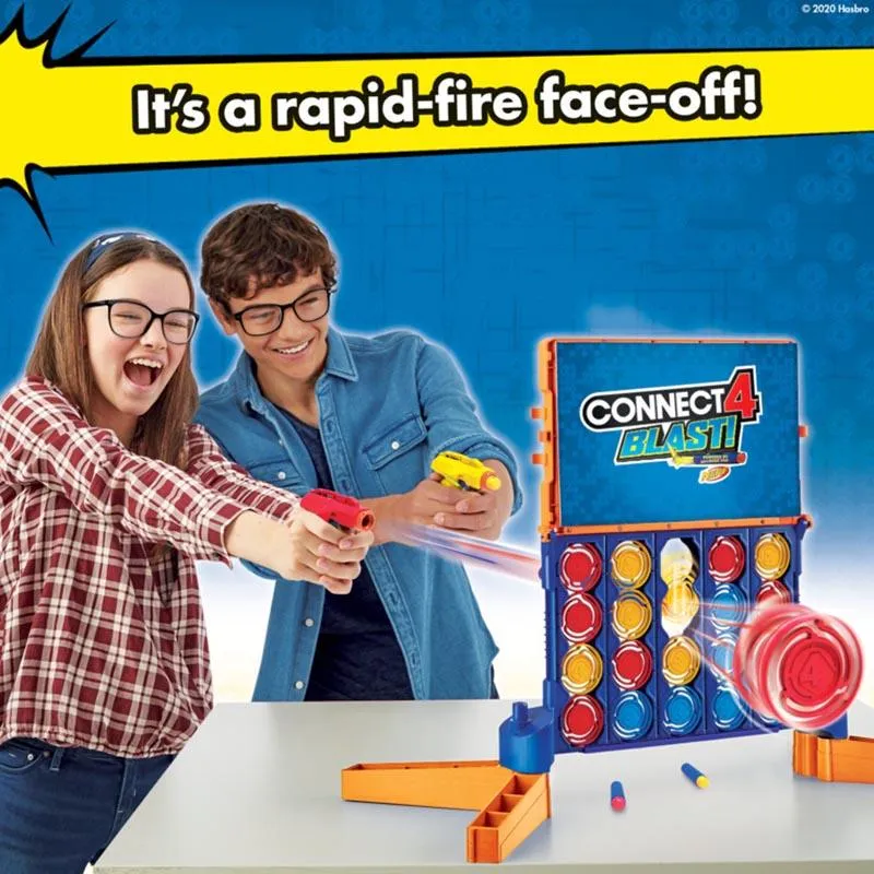 Connect 4 Blast! Game; Powered by Nerf; Includes Nerf Blasters and Nerf Foam Darts; Game For Kids Ages 8 and Up