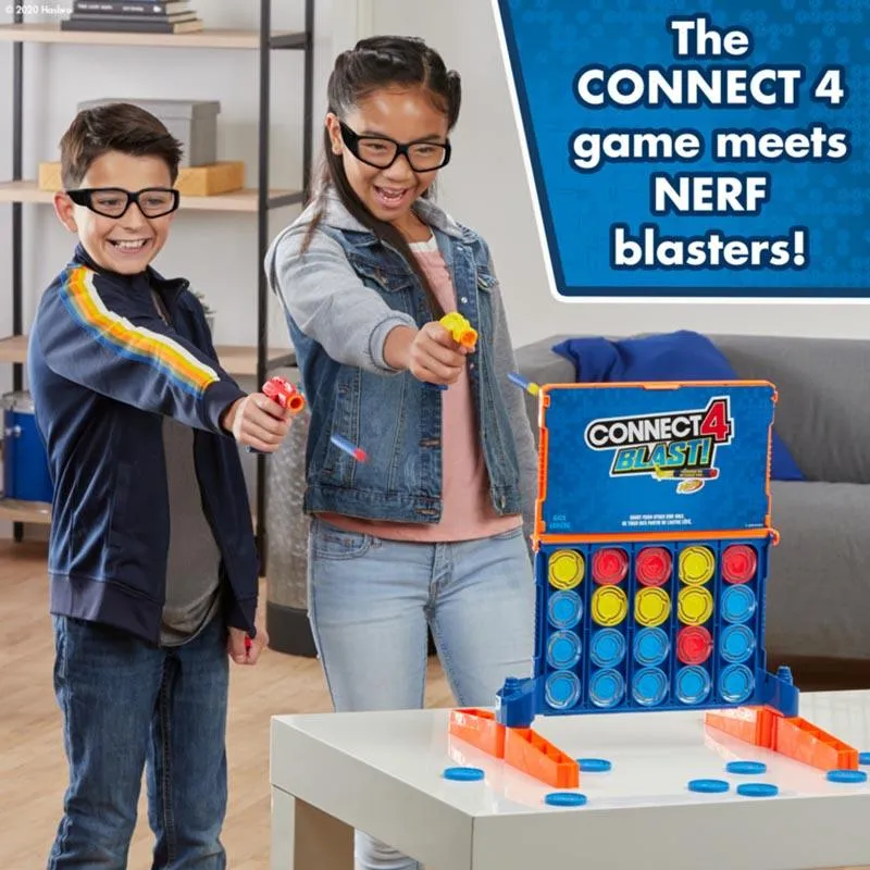 Connect 4 Blast! Game; Powered by Nerf; Includes Nerf Blasters and Nerf Foam Darts; Game For Kids Ages 8 and Up