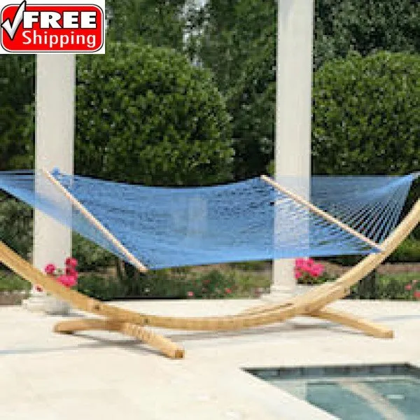 Deluxe Coastal Blue Duracord Rope Hammock