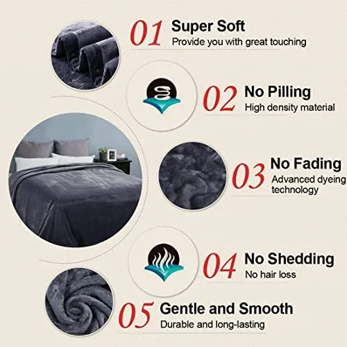 EASELAND Soft Queen Size Blanket All Season Warm Microplush Lightweight Thermal Fleece Blankets for Couch Bed Sofa,90x90 Inches,Dark Grey