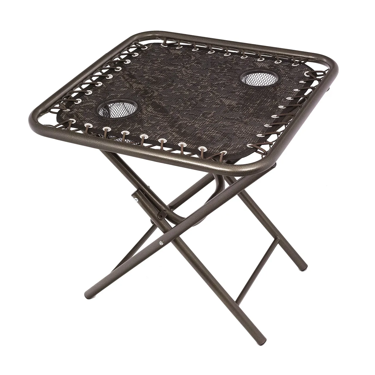 Folding Side Table w/ 2 Built-In Cup Holders | 20-in. Surface | Weather Resistant | 40 Lb. Capacity