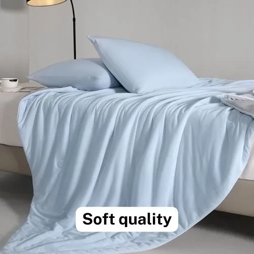 Icy Silky Summer Cool Quilt Set of 3 Pieces, Blue with Grey Color