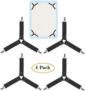 JENY Triangle Elastic and Metal Mattress Corner Clips 3 Way Fitted Bedsheet Fastener Suspenders Grippers for Mattress Covers Sofa Cushion (Multicolor) - Pack of 4