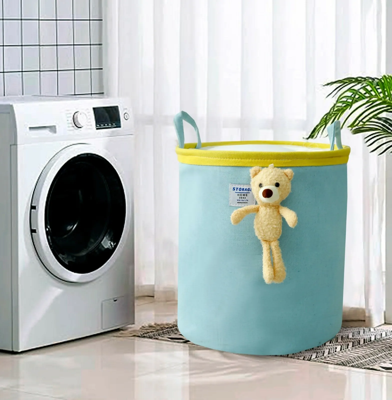 Kids Collapsible Laundry Basket-Blue Teddy