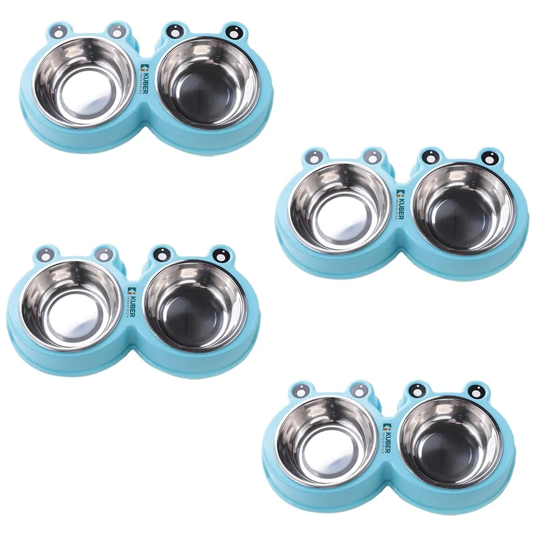 Kuber Industries Dog Food Bowl|Stainless Steel,PVC Material Dog Bowls|Non Slip,Durable,Sturdy,Non Toxic|Perfect Dog Accessories for Indoor & Outdoor Use|A1009B|Pack of 4|Blue