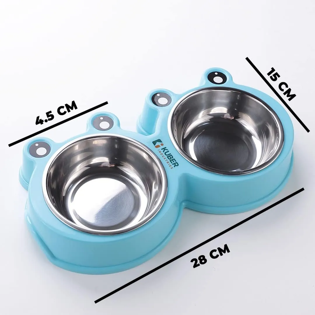 Kuber Industries Dog Food Bowl|Stainless Steel,PVC Material Dog Bowls|Non Slip,Durable,Sturdy,Non Toxic|Perfect Dog Accessories for Indoor & Outdoor Use|A1009B|Pack of 4|Blue