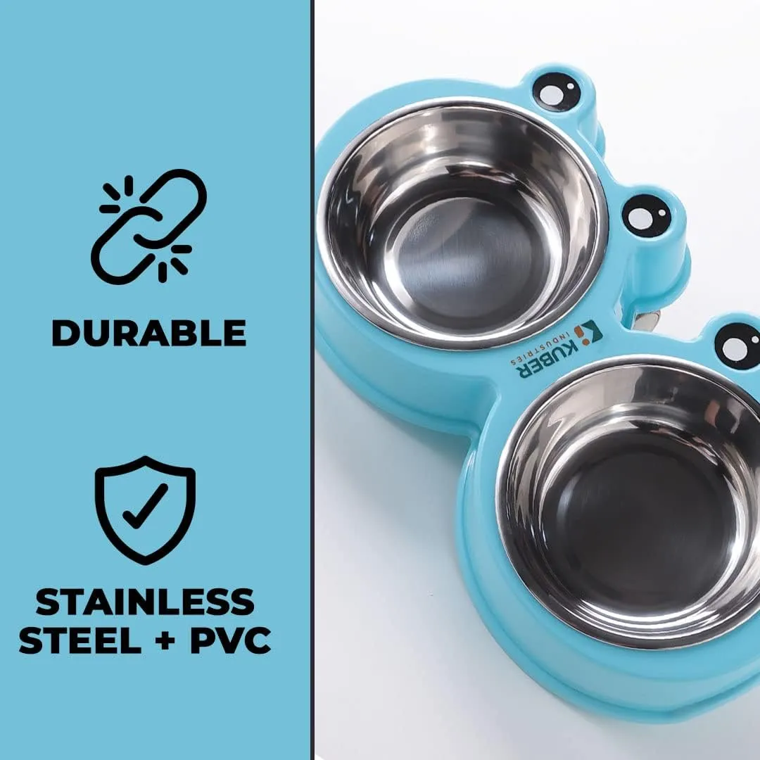 Kuber Industries Dog Food Bowl|Stainless Steel,PVC Material Dog Bowls|Non Slip,Durable,Sturdy,Non Toxic|Perfect Dog Accessories for Indoor & Outdoor Use|A1009B|Pack of 4|Blue