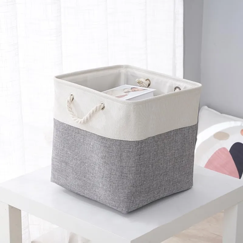 Kuber Industries Foldable Storage Basket|Polyester Toy Storage Bin|Wardrobe Organizer For Clothes (Grey & White)