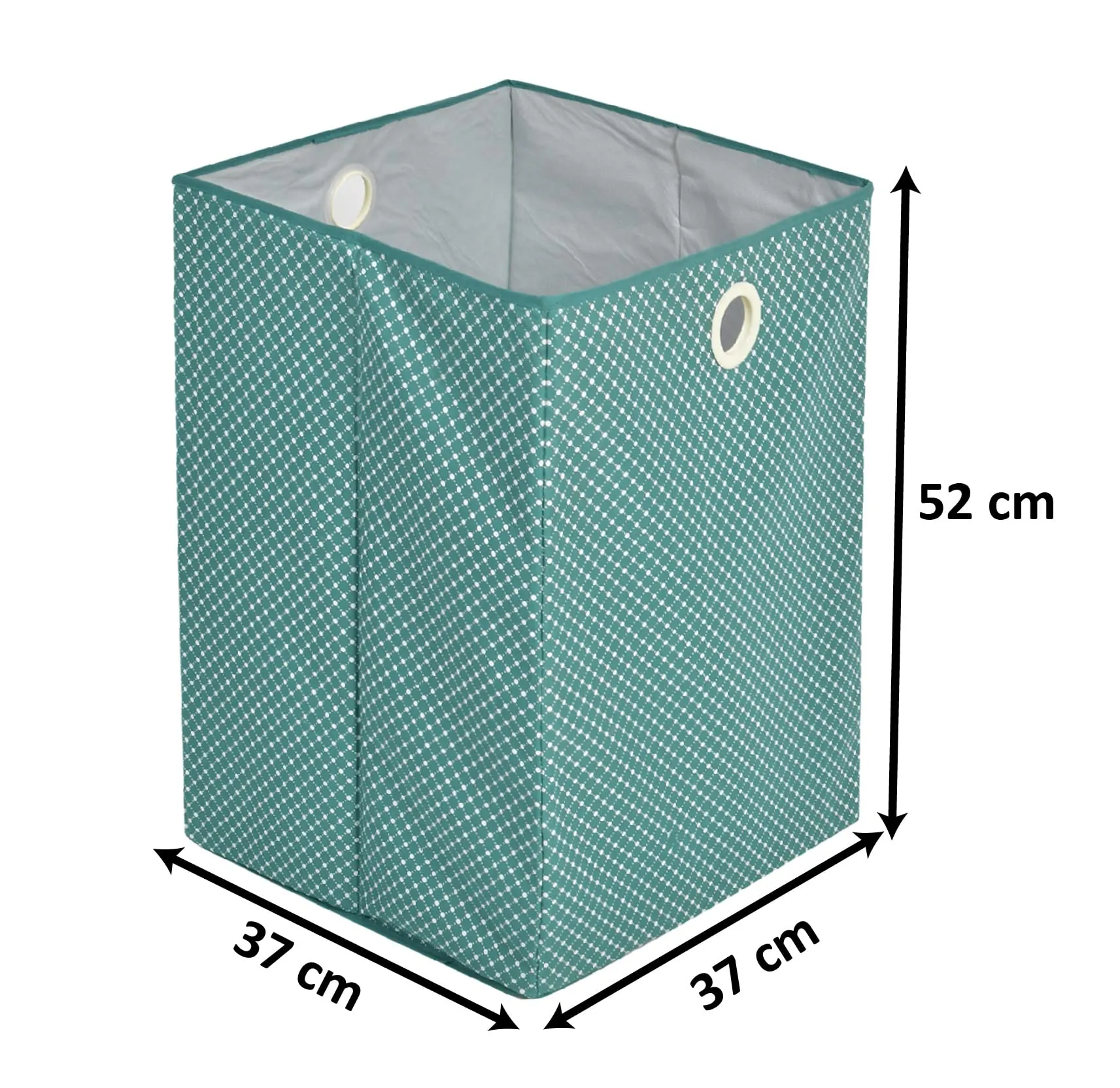 Kuber Industries Polka Dot Printed Cotton Laundry Basket, Clothes Hamper For Laundry Closet, Bedroom, Bathroom With Handles- Pack of 2 (Green)-44KM0208