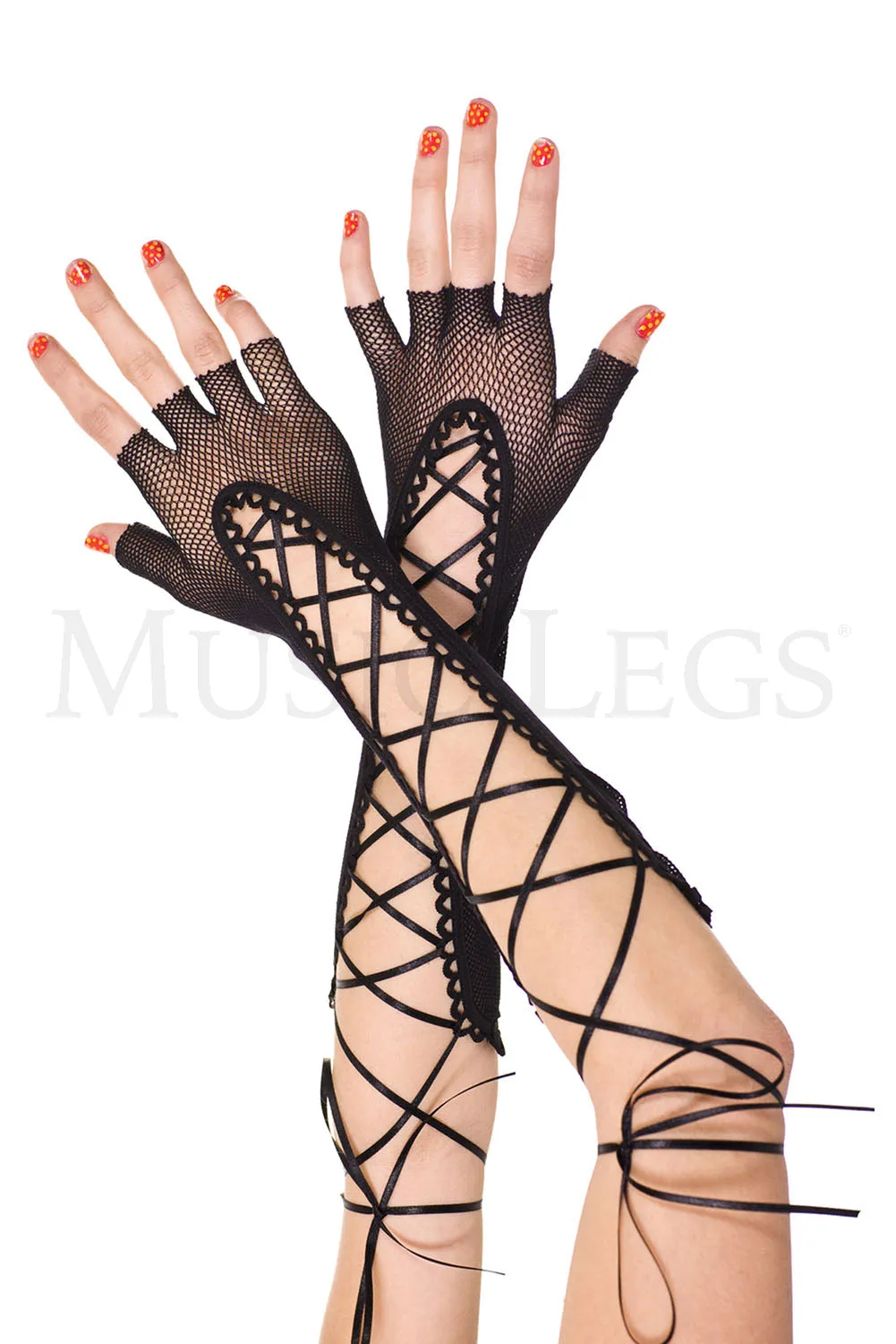 Lace-Up Fishnet Gloves