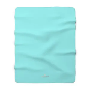 Light Blue Solid Color Print Designer Cozy Sherpa Fleece Blanket-Made in USA