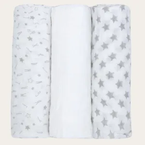 Muslin Squares Gift Set of 3 Grey and White