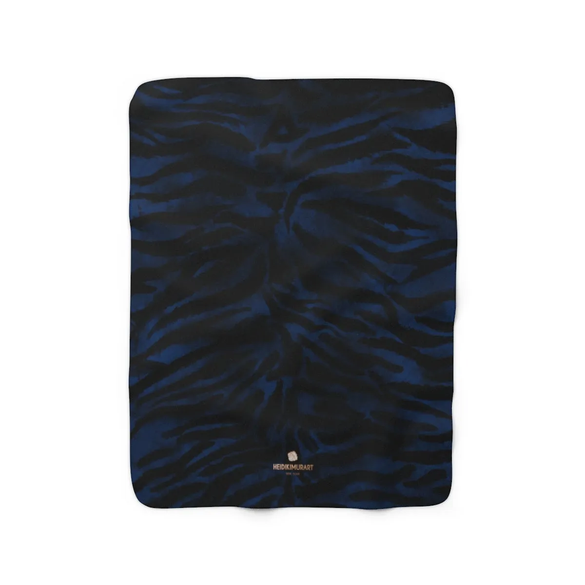 Navy Blue Tiger Stripe Animal Print Designer Cozy Sherpa Fleece Blanket-Made in USA