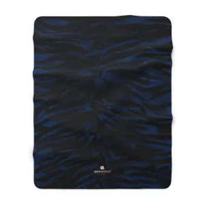 Navy Blue Tiger Stripe Animal Print Designer Cozy Sherpa Fleece Blanket-Made in USA