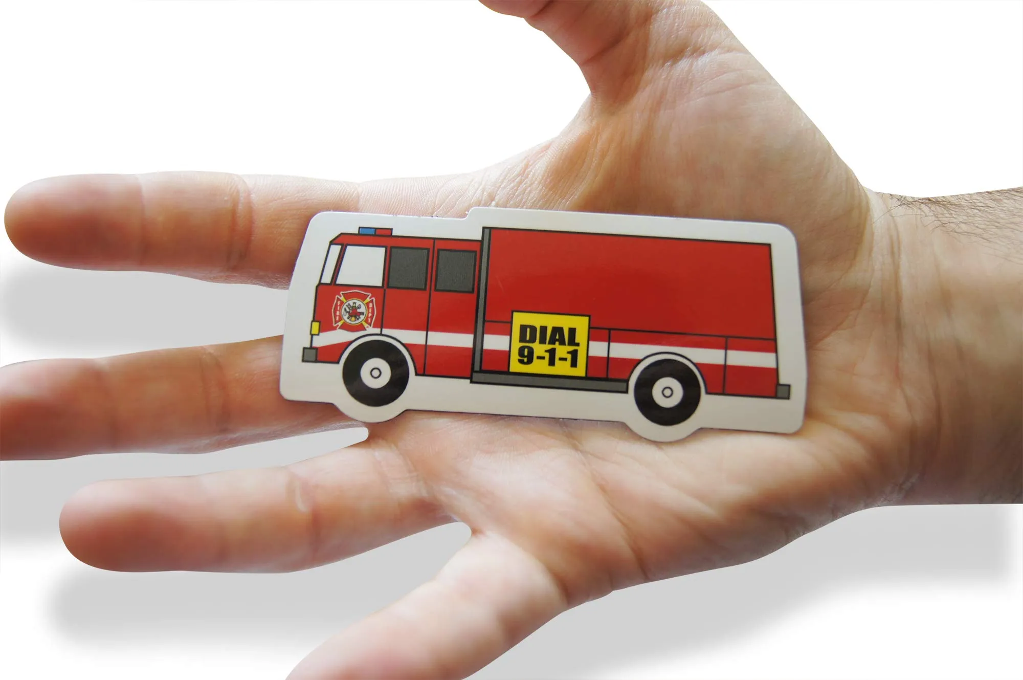 Novel Merk Fire Truck Fire-Fighter Call 911 Small Refrigerator Magnets Set for Kids Party Favors & School Carnival Prizes Miniature Design (12 Pieces)