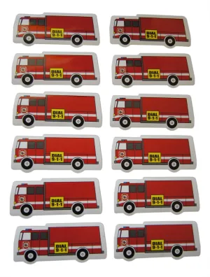 Novel Merk Fire Truck Fire-Fighter Call 911 Small Refrigerator Magnets Set for Kids Party Favors & School Carnival Prizes Miniature Design (12 Pieces)