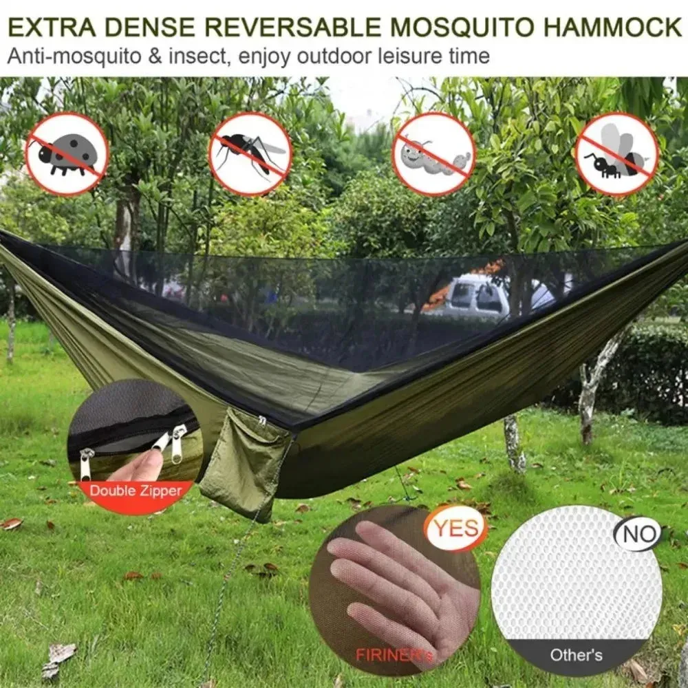 Outdoor Camping Hammock with Mosquito Net Lightweight Hanging Hammocks High Strength Parachute Fabric Hanging Bed Net 250X120Cm