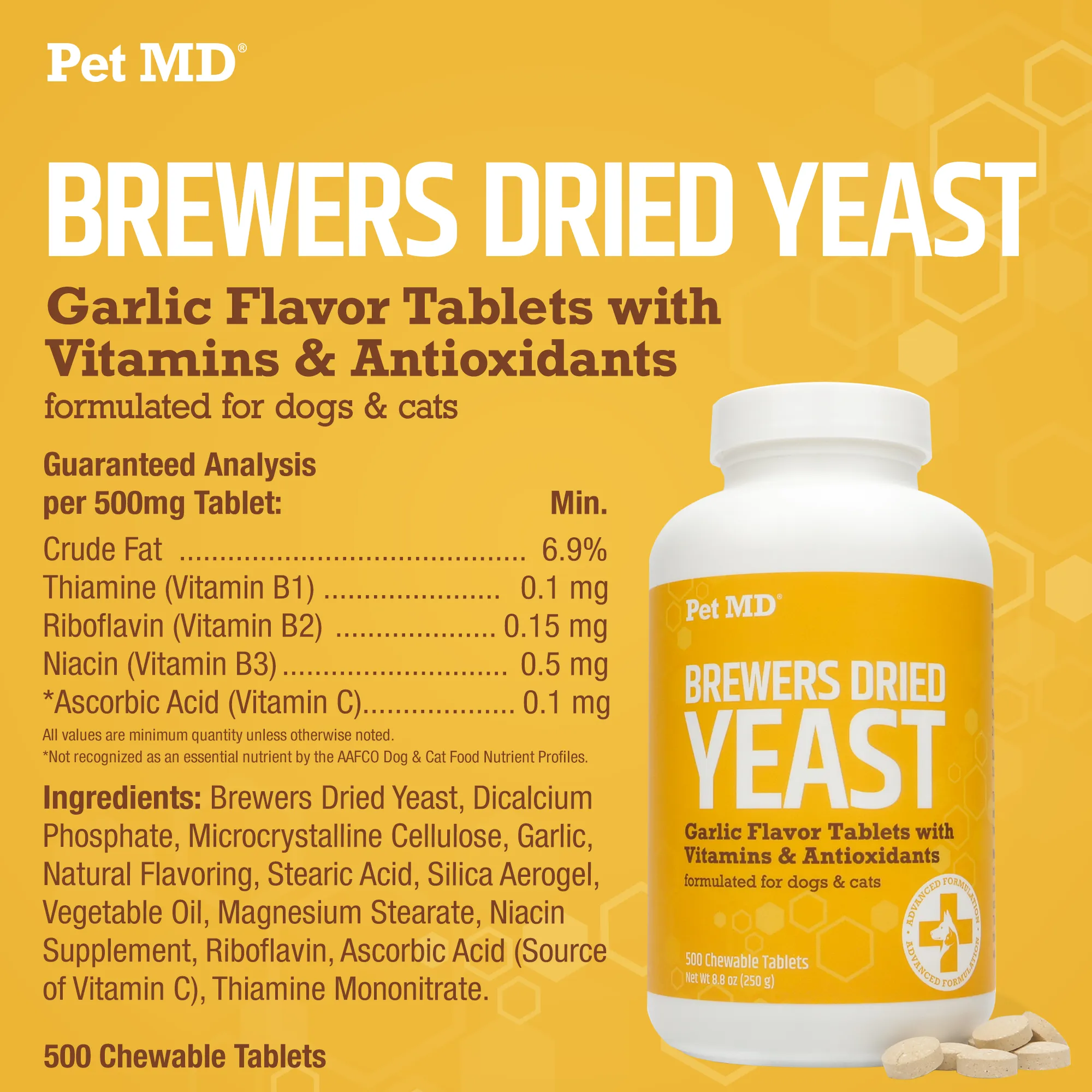 Pet MD Garlic & Brewers Yeast for Dogs & Cats - 500 ct