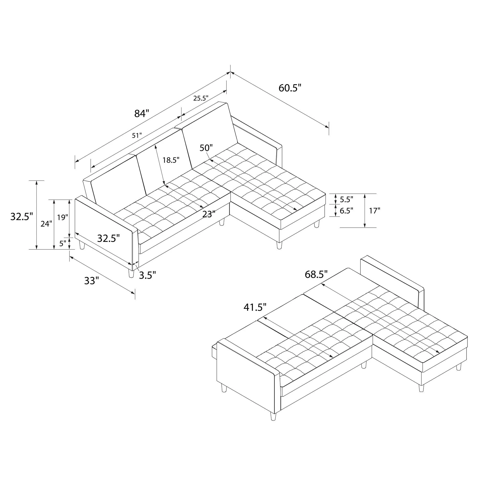 Presley Reversible Sectional Futon with Storage