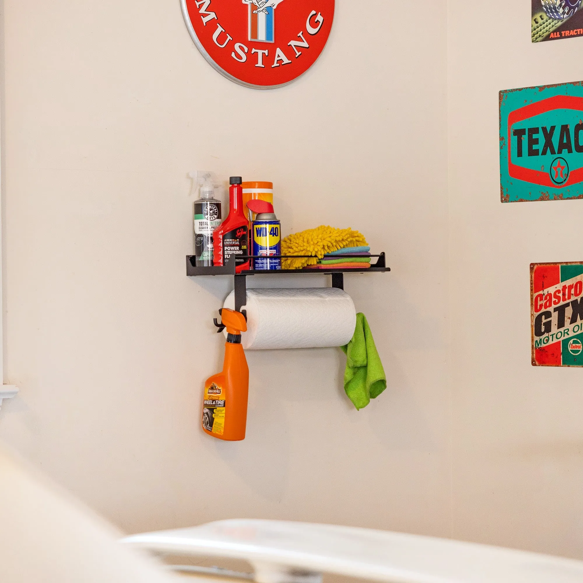 Quick Clean Paper Towel Holder and Wall Shelf