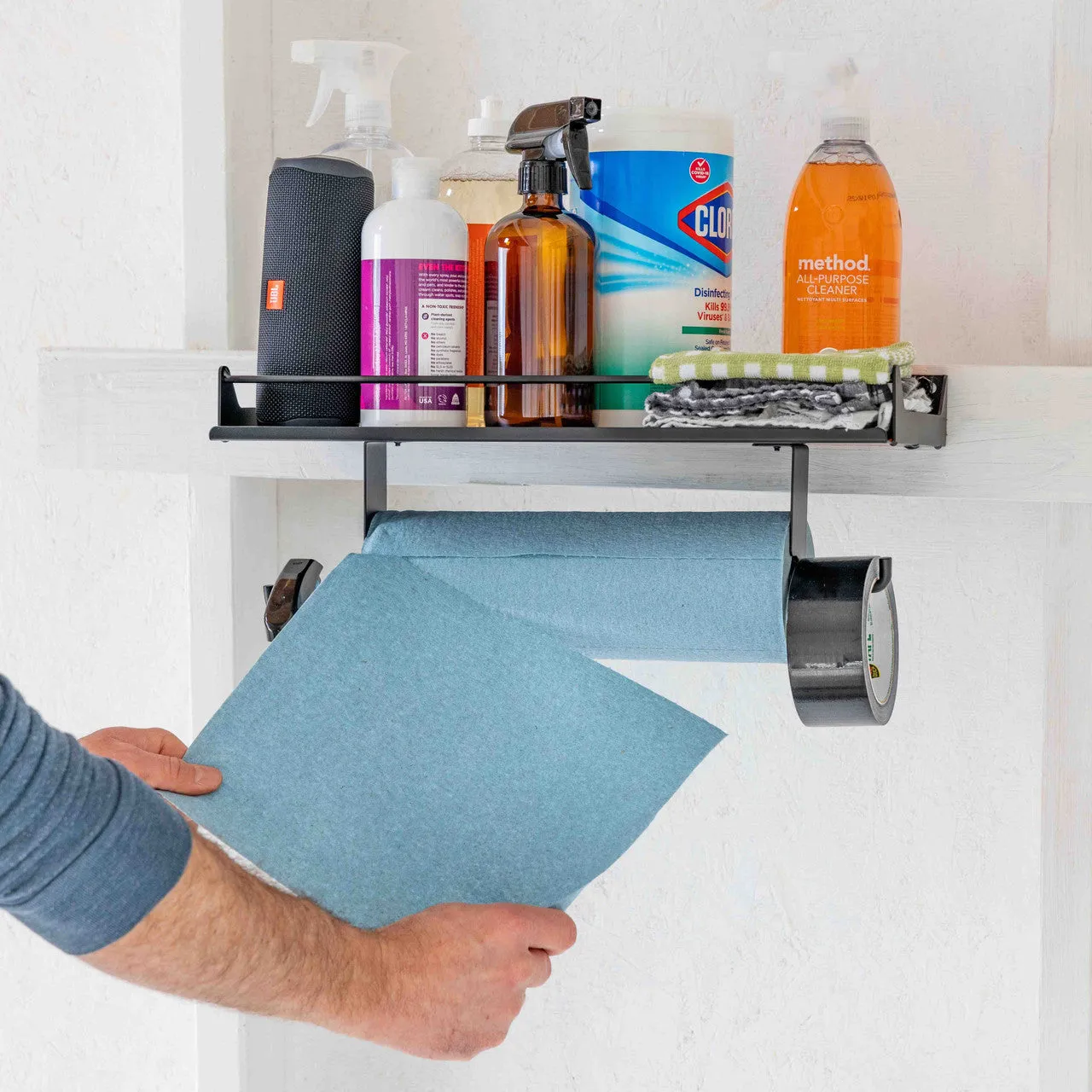 Quick Clean Paper Towel Holder and Wall Shelf