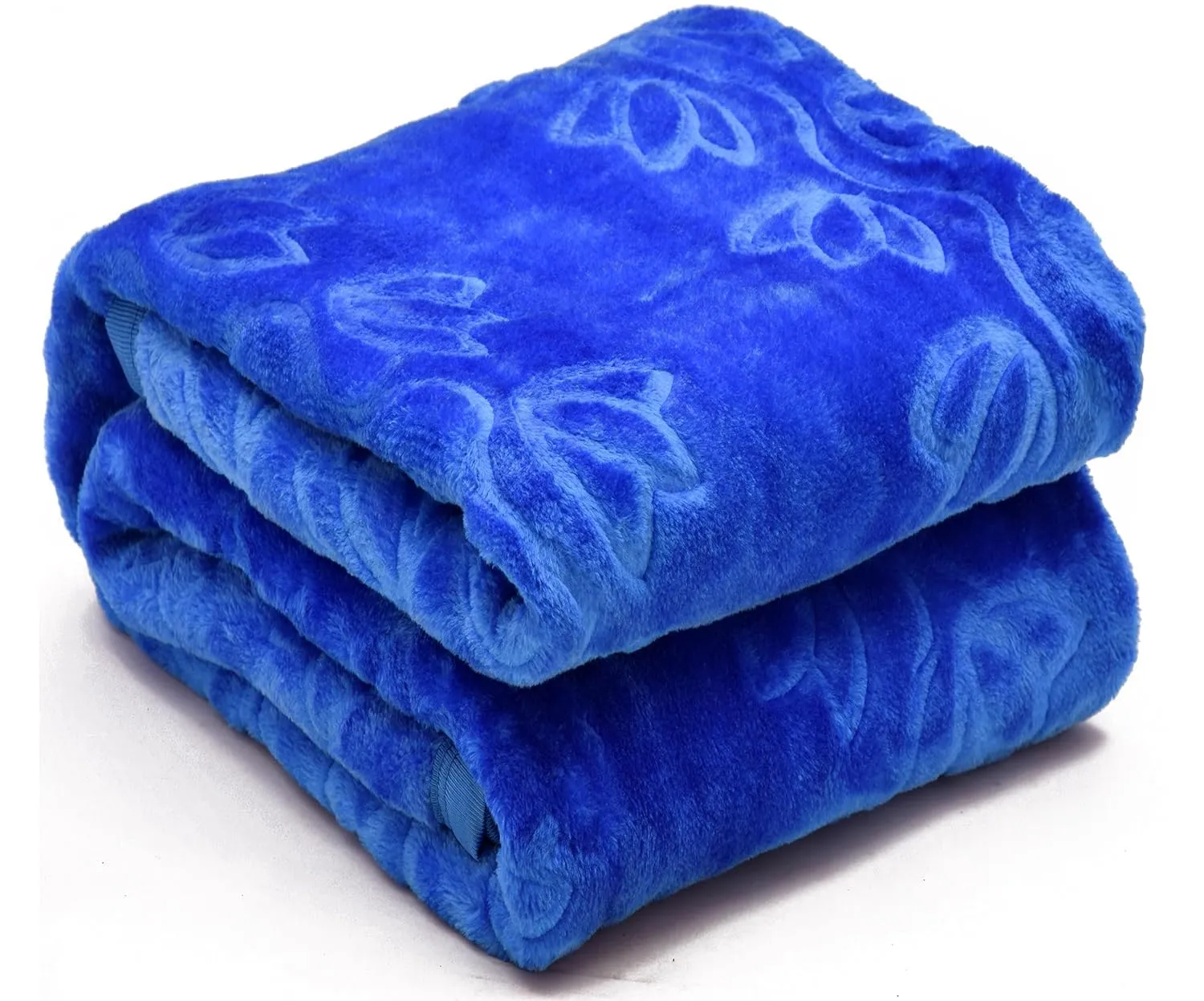 SoftTouchy 500 TC Floral Embossed Mink Blanket for Double Bed Blanket | Ultrasoft Lightweight Solid Blanket for Winter, Mild Winter (Navy Blue, Double - 87x85 Inch)