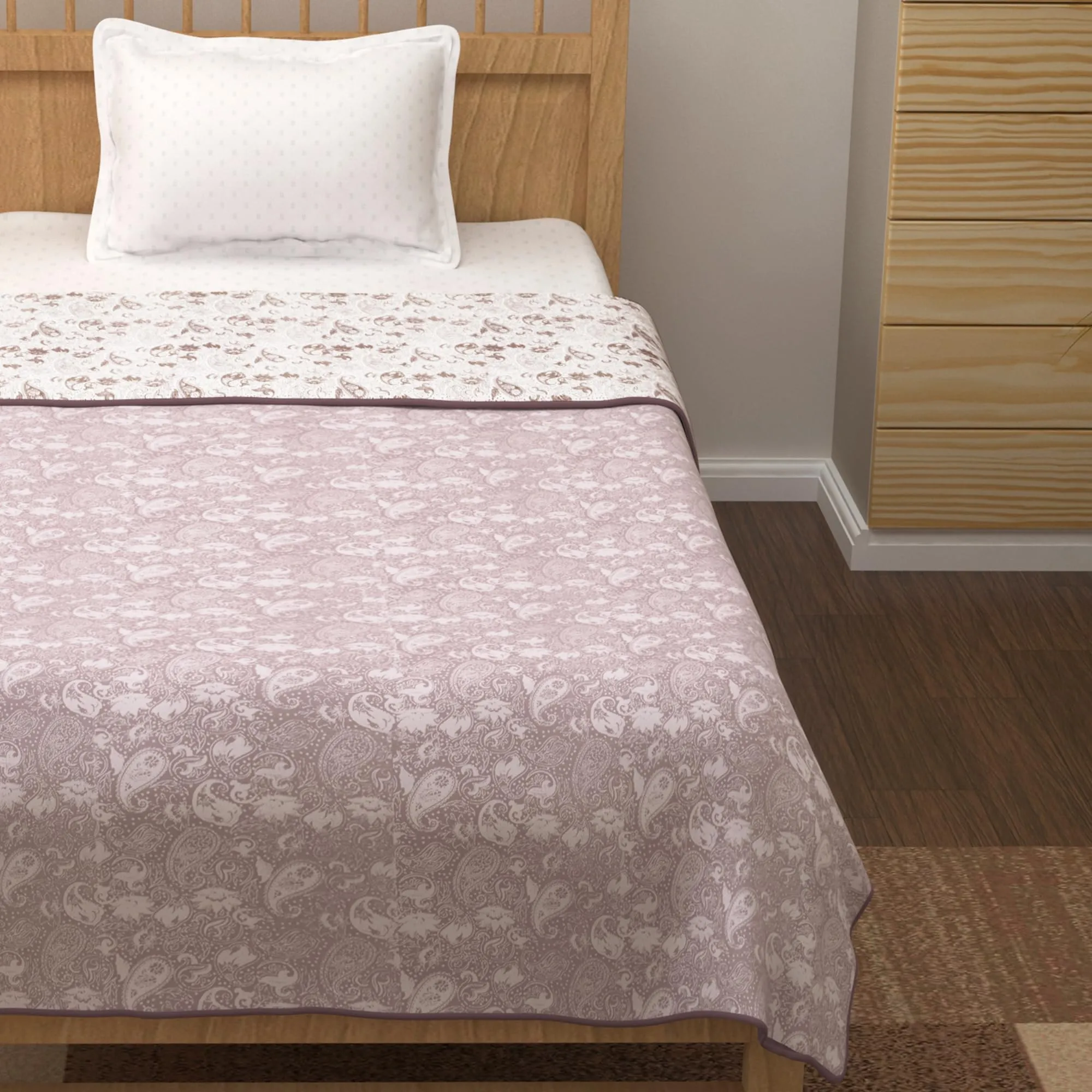 Story@Home Single Bed Dohar | Blanket | Comforter 100% Cotton, Reversible, Soft & Light-Weight Bed, 150GSM, AC Blanket | Ideal as Blanket for Winter, Motif, Size: 144x220cm. Purple & White