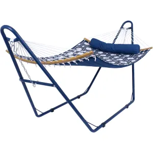 Sunnydaze Curved Spreader Bar Hammock with Blue Steel Stand - Gray Blue Octagon