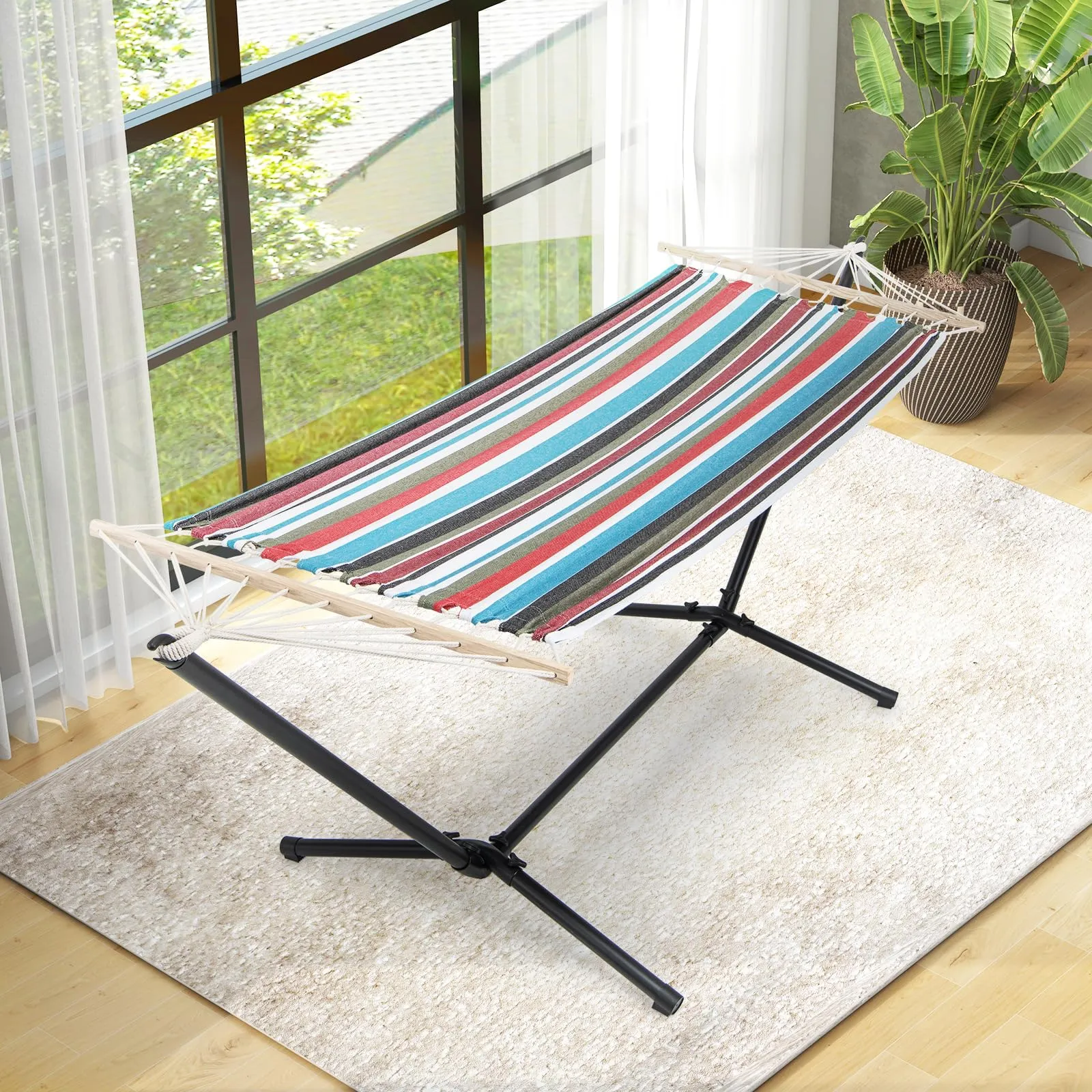 Tangkula Hammock with Stand, 10.5Ft Space Saving Steel Hammock Stand with Cotton Hammock & Carrying Bag