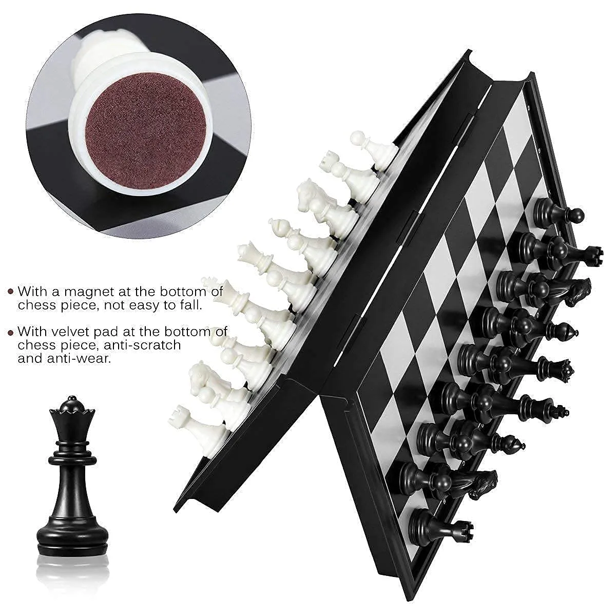 TEC TAVAKKAL Magnetic Chessboard Game Set with Folding Travel Portable Case Chess Board Set with Folding Chess Board 2 Players Travel Toys for Kids and Adults (Black)