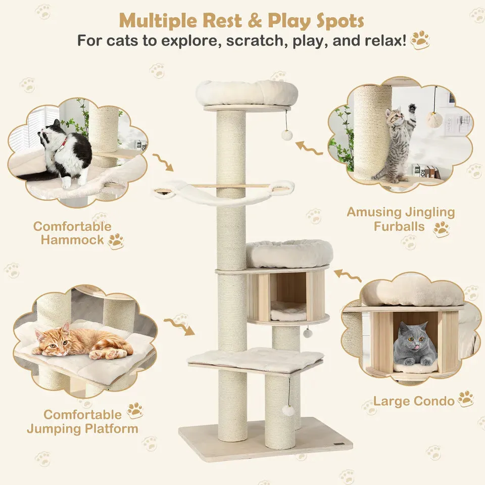 Wooden Cat Tree Scratching Post Scratcher Tower Condo House Cat Climb Furniture