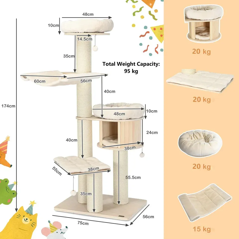 Wooden Cat Tree Scratching Post Scratcher Tower Condo House Cat Climb Furniture