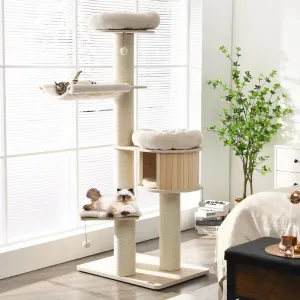 Wooden Cat Tree Scratching Post Scratcher Tower Condo House Cat Climb Furniture